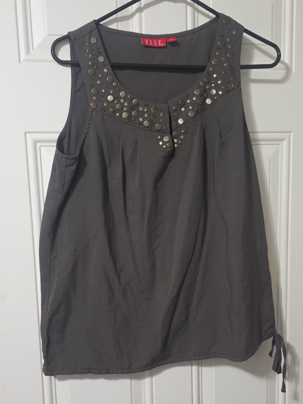 ELLE Olive Sleeveless Stud-Accent Women's Top